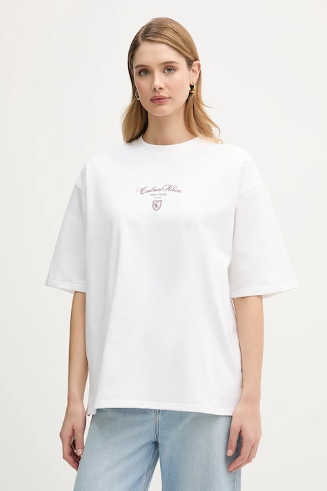 Βαμβακερό μπλουζάκι Calvin Klein Jeans χρώμα: άσπρο, LV047E232G