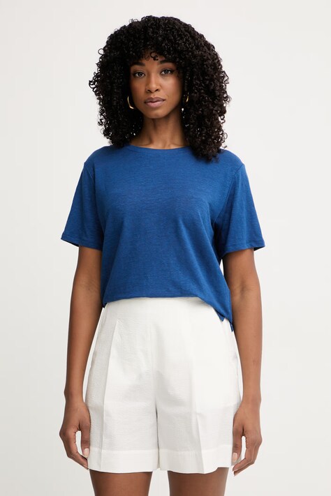 Weekend Max Mara t-shirt damski z lnem PELOTA niebieski 2615941052600