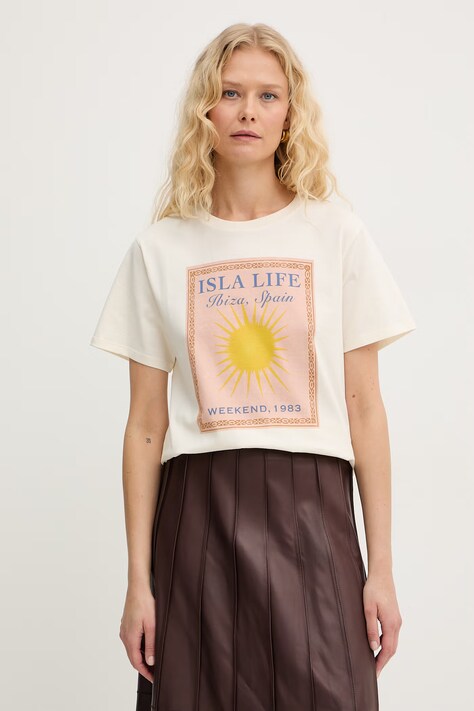 Weekend Max Mara t-shirt bawełniany PANTERA damski kolor beżowy 2615971032600