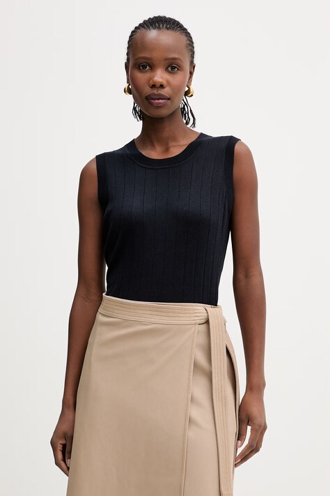 MM by Max Mara top z dodatkiem jedwabiu RIVA damskie kolor granatowy 2616361147600