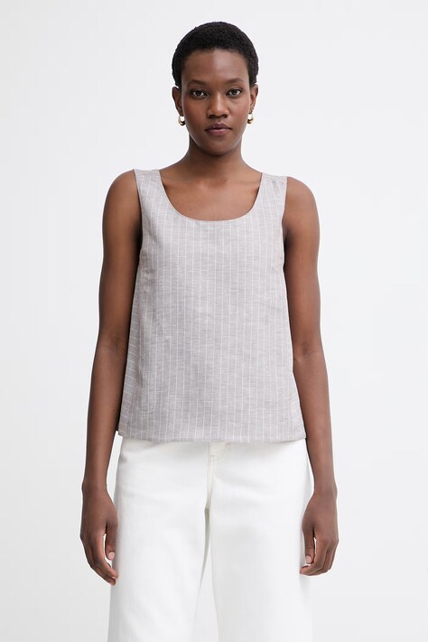 MM by Max Mara bluzka damska z lnem CALIGA beżowa w prążki 2616161018600