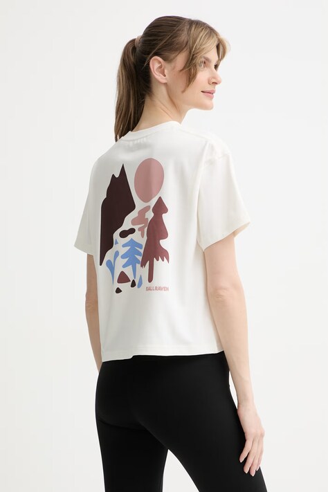 Fjallraven T-shirt sportowy damski bawełniany Forest Walk beżowy F14600270