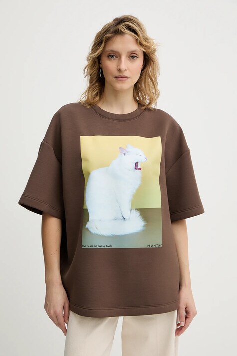 MUNTHE t-shirt RAPLOI damski kolor brązowy 254112525463