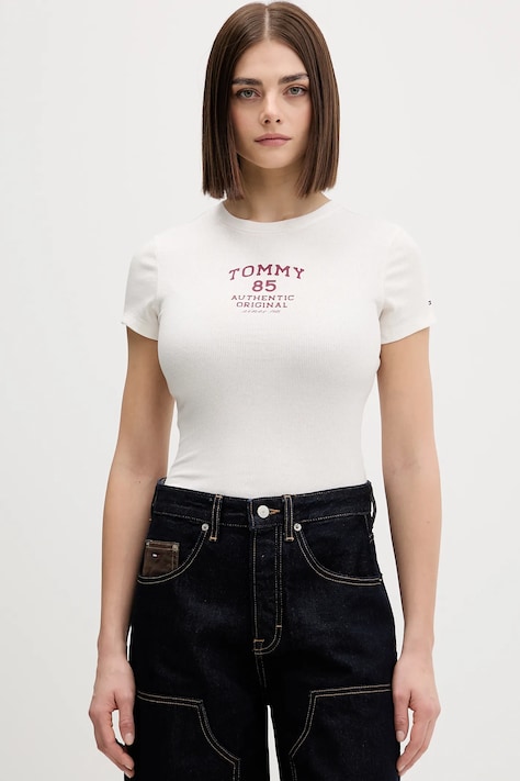 Tommy Jeans t-shirt damski kolor beżowy DW0DW21849