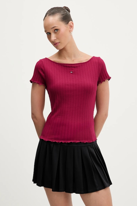 Tričko Tommy Jeans dámske, bordová farba, DW0DW22460