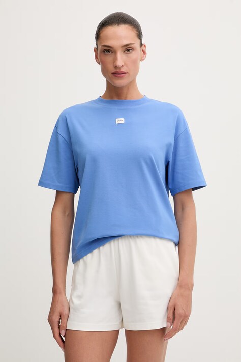 HUGO T-shirt oversize damski z modalem SIGNATURE_TSHIRT niebieski 50556807