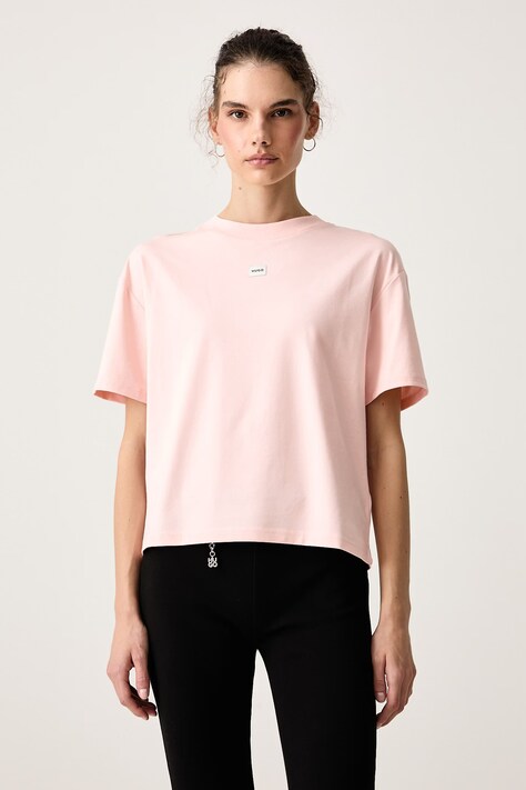 HUGO T-shirt oversize damski z modalem SIGNATURE_TSHIRT różowy 50556807