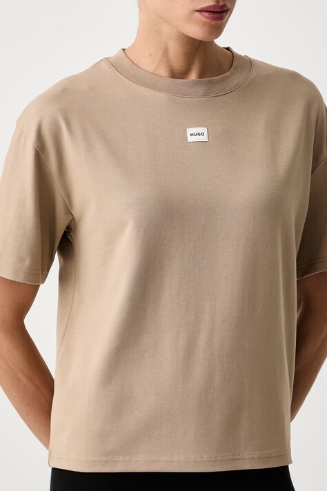 HUGO T-shirt oversize damski z modalem SIGNATURE_TSHIRT beżowy 50556807