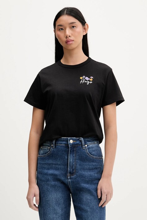 Bombažna kratka majica HUGO ženska, črna barva, 50555813