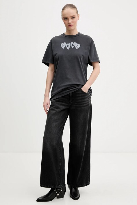 Бавовняна футболка HUGO Vintage Tee_22 — SS26-TSD04L, сірий — фото 2