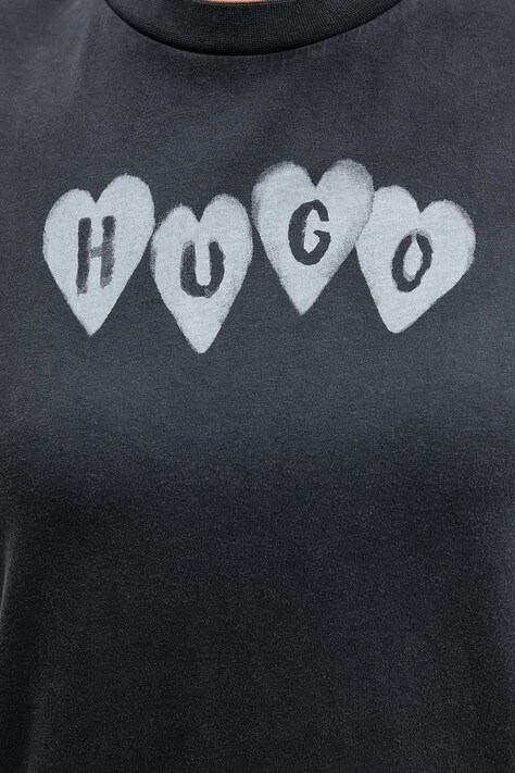 Бавовняна футболка HUGO Vintage Tee_22 — SS26-TSD04L, сірий — фото 5