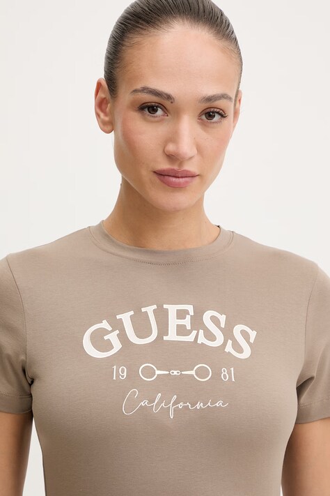Guess t-shirt BEATRIZ damski kolor beżowy V6RI02 J1314