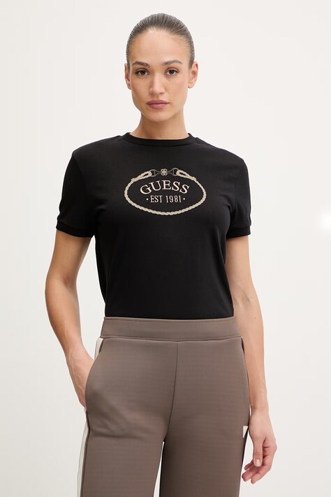 Guess t-shirt bawełniany ROSALBA damski kolor czarny V6RI04 K8FQ4