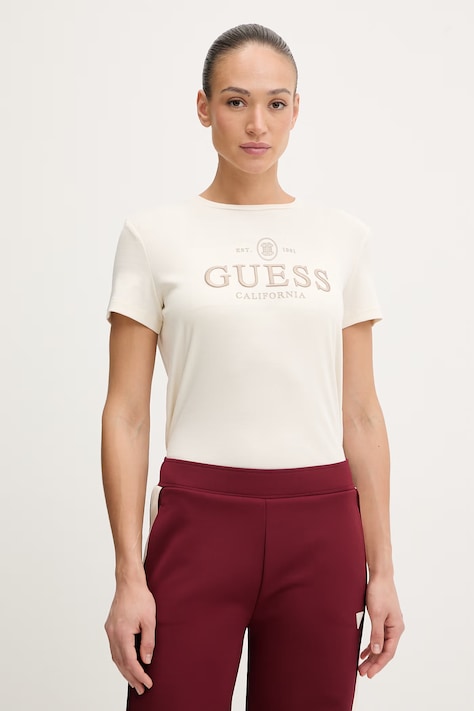 Guess t-shirt ARABELLA damski kolor beżowy V6RI06 KD741