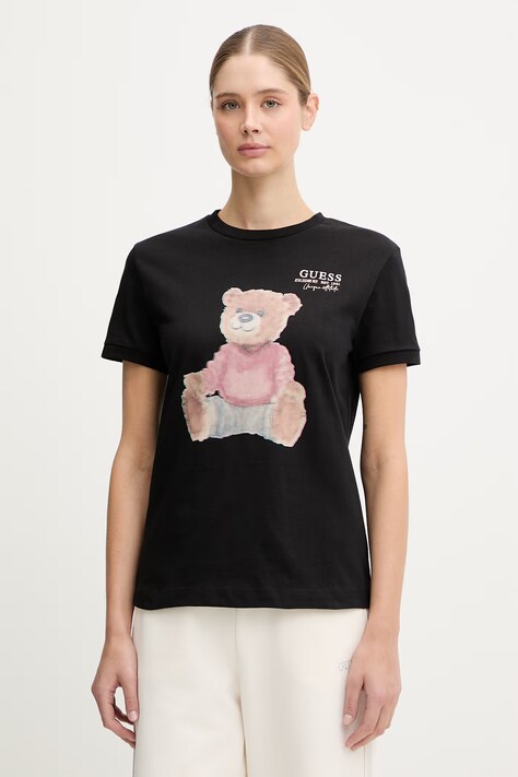 Guess t-shirt bawełniany CARLA damski kolor czarny V6RI08 K8FQ4