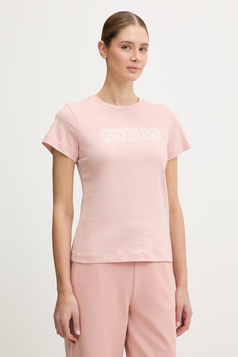 Guess t-shirt bawełniany KETTY damski kolor różowy V6RI10 I3Z14