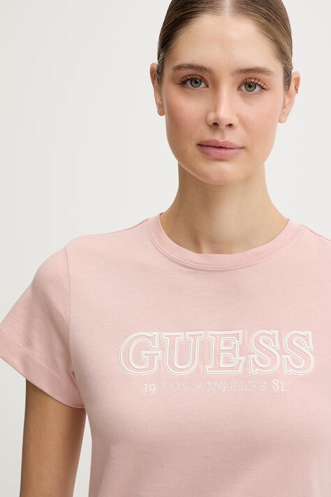 Бавовняна футболка Guess KETTY — SS26-TSD05F, рожевий — фото 4