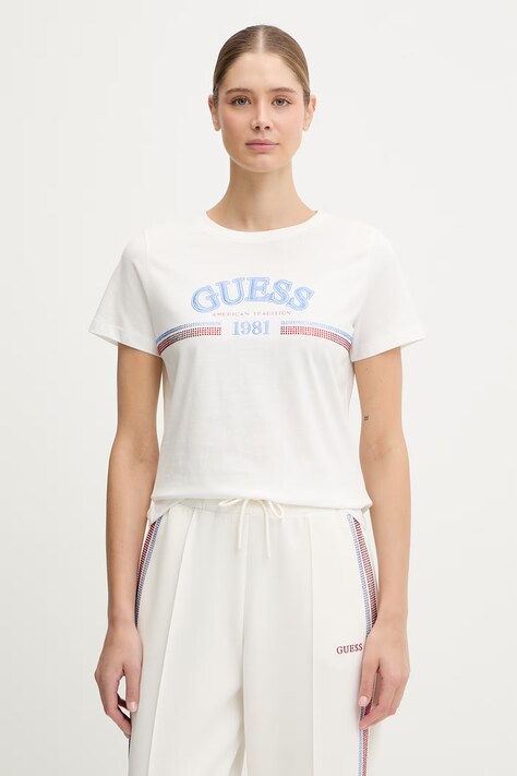Guess t-shirt bawełniany ALDA damski kolor beżowy V6RI16 I3Z14