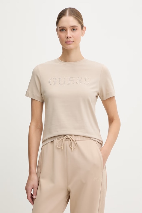 Guess t-shirt OCTAVIA damski kolor beżowy V6RI20 J1314
