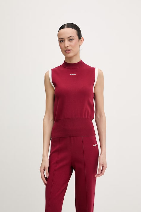 Guess top damski z wiskozy LAURENE czerwony V6RP07 Z4642