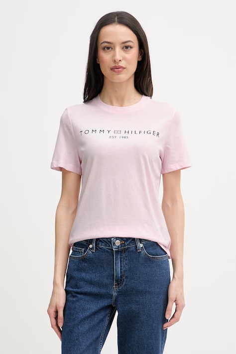 Tommy Hilfiger t-shirt γυναικείο βαμβακερό ροζ WW0WW40276