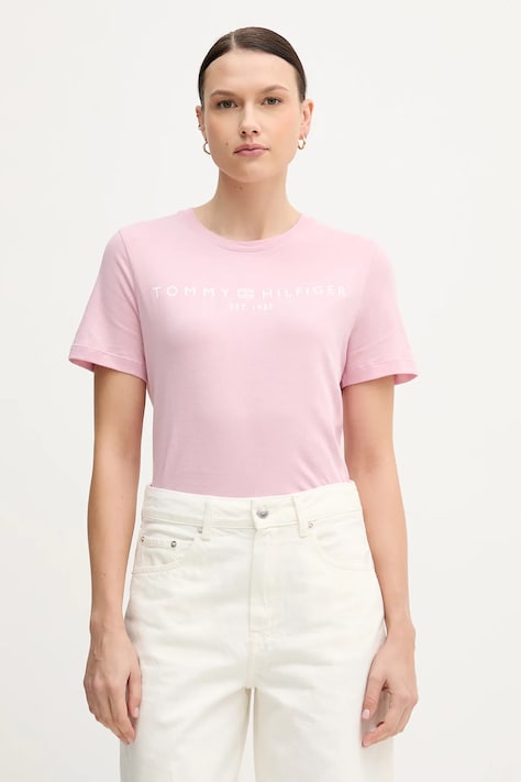 Tommy Hilfiger t-shirt bawełniany damski kolor różowy WW0WW40276