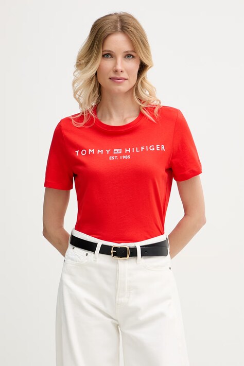 Tommy Hilfiger T-shirt damski bawełniany czerwony WW0WW40276