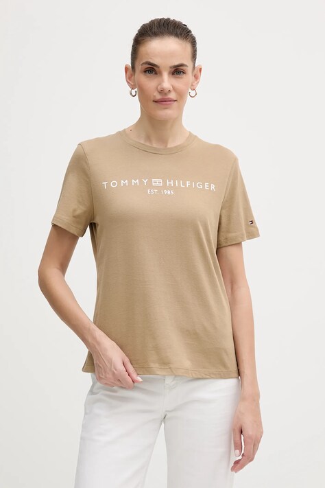Tommy Hilfiger t-shirt bawełniany damski kolor beżowy WW0WW40276