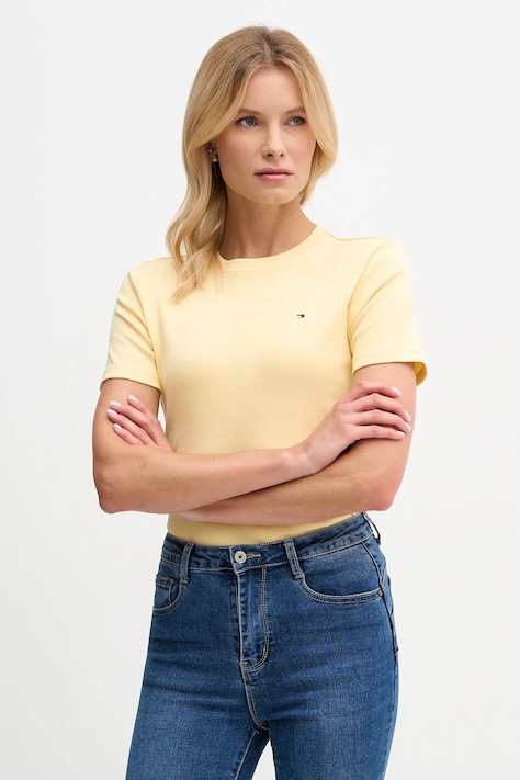 Bavlněné tričko Tommy Hilfiger dámské, žlutá barva, WW0WW40587