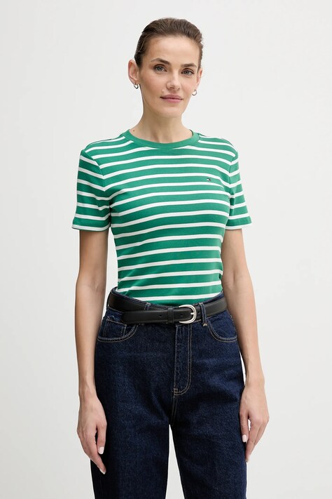 Tommy Hilfiger t-shirt bawełniany damski kolor zielony WW0WW40587