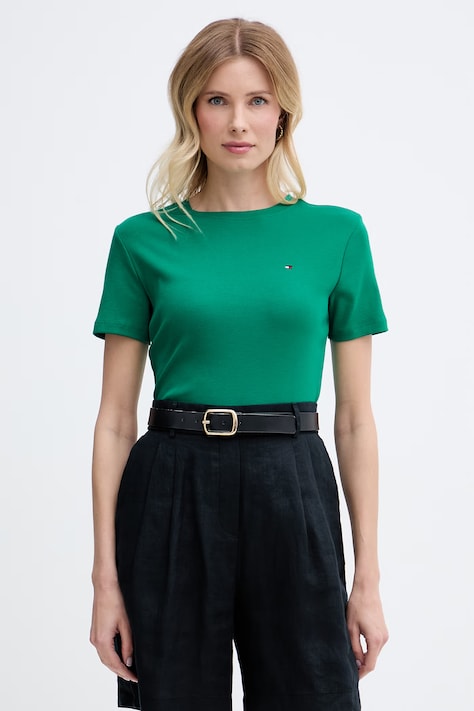 Tommy Hilfiger tričko dámské bavlněné zelené WW0WW40587