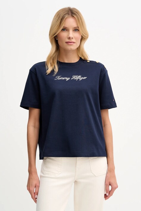 Tommy Hilfiger t-shirt bawełniany damski kolor granatowy WW0WW47819