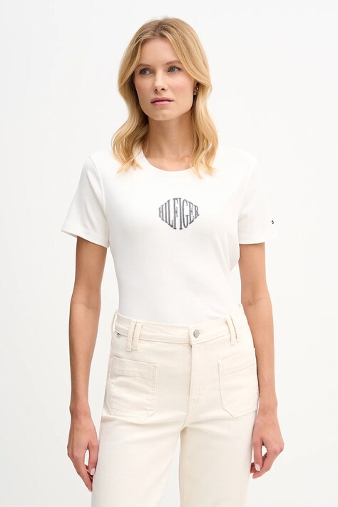 Tommy Hilfiger t-shirt bawełniany damski kolor beżowy WW0WW47880