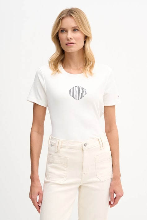 Tommy Hilfiger t-shirt bawełniany damski kolor beżowy WW0WW47880