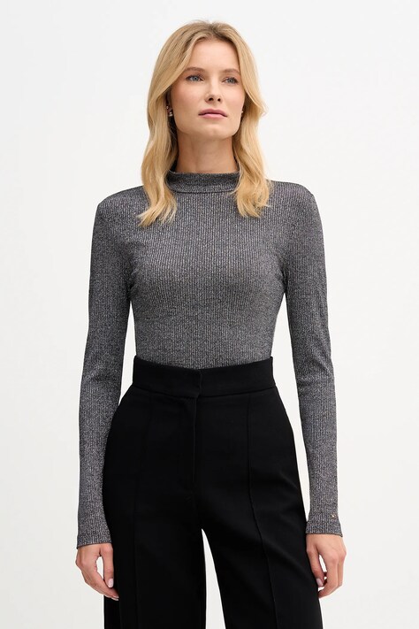 Tommy Hilfiger longsleeve damskie kolor szary z półgolfem WW0WW49391