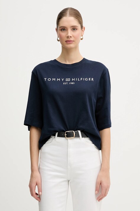 Tommy Hilfiger t-shirt bawełniany damski kolor granatowy WW0WW47811