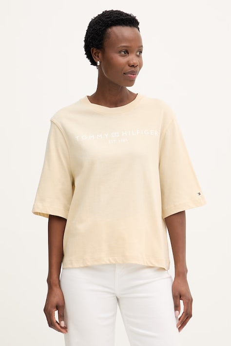 Tommy Hilfiger t-shirt damski bawełniany beżowy WW0WW47811