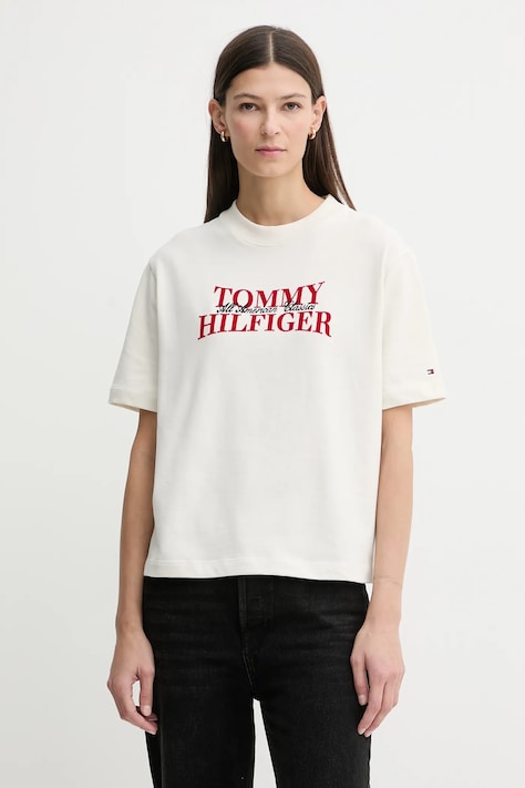 Tommy Hilfiger t-shirt bawełniany damski kolor beżowy WW0WW47884
