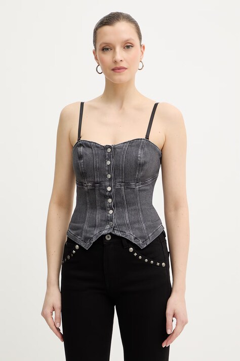 Guess top jeansowy CECILE damska kolor szary gładka W6RH80 D6921