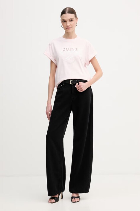 Guess t-shirt bawełniany damski kolor różowy W6RI30 I3Z14