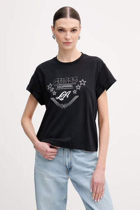 Guess t-shirt bawełniany damski kolor czarny W6RI30 I3Z14