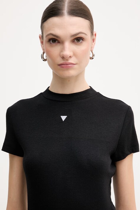 Guess maglietta con aggiunta di seta TINA donna colore nero W6RP99 KCNH2