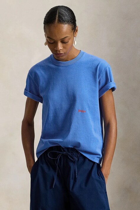 Bavlnené tričko Polo Ralph Lauren dámske, modrá farba, 211A96263