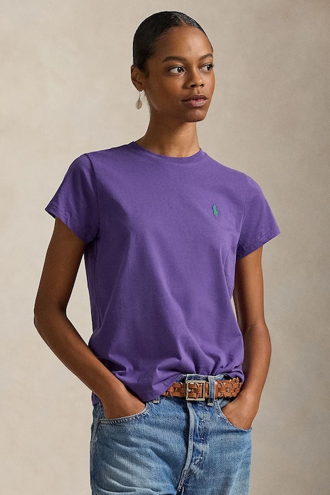 Bavlnené tričko Polo Ralph Lauren dámske, fialová farba, 211B14605