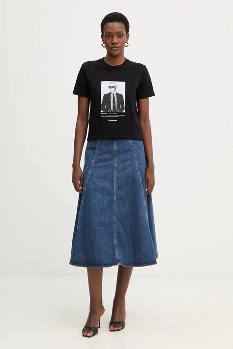 Karl Lagerfeld t-shirt bawełniany damski kolor czarny B1W17019