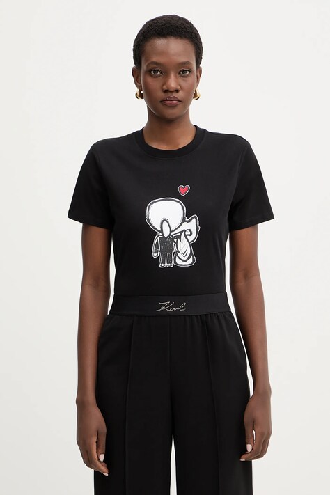Karl Lagerfeld t-shirt bawełniany IKON damski kolor czarny B1W17038