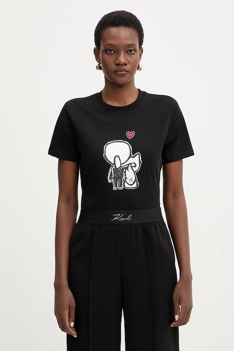 Памучна тениска Karl Lagerfeld IKON дамска в черно B1W17038