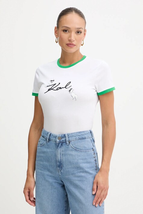 Karl Lagerfeld t-shirt bawełniany IKON damski kolor biały B1W17040
