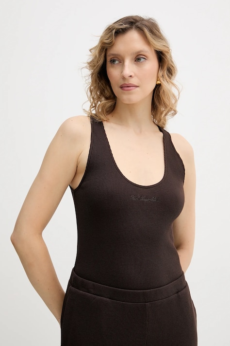 Bavlněný top Karl Lagerfeld HOTEL KARL hnědá barva, B1W44007