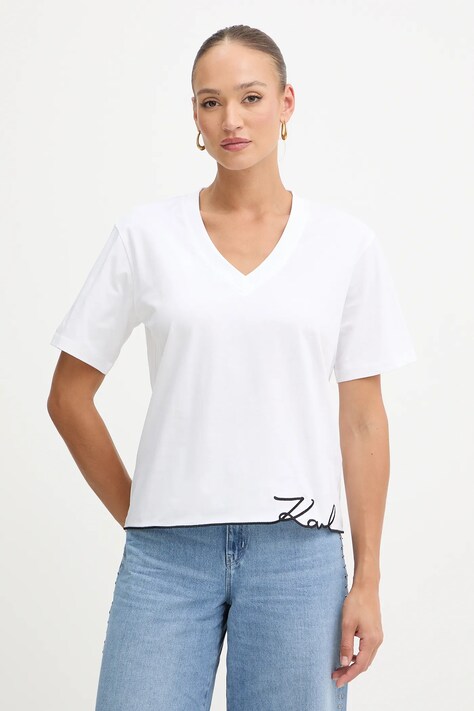 Karl Lagerfeld tricou din bumbac culoarea alb, B1W17031